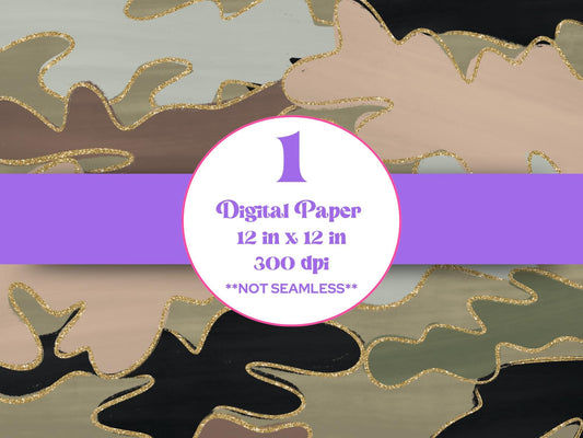 Hand Drawn Camo Digital Paper Background, Camouflage (Instant Download)