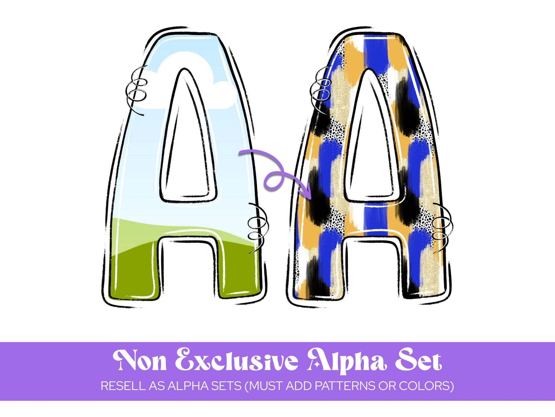 Hand Drawn Alphabet Sublimation Letters: Frame, Commercial Use