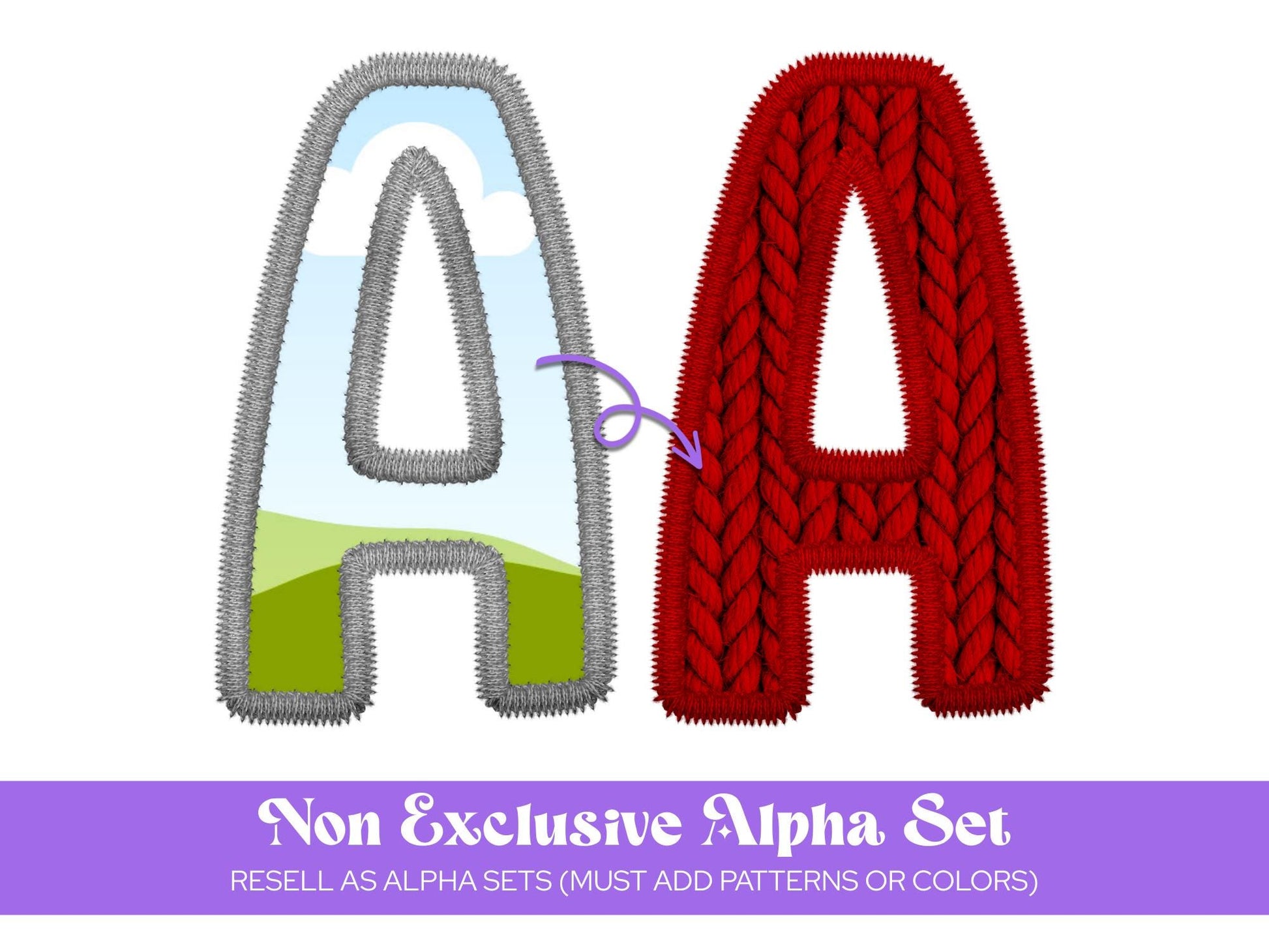 Faux Embroidery Hand Drawn Alphabet Sublimation Letters: Frame, Commercial Use