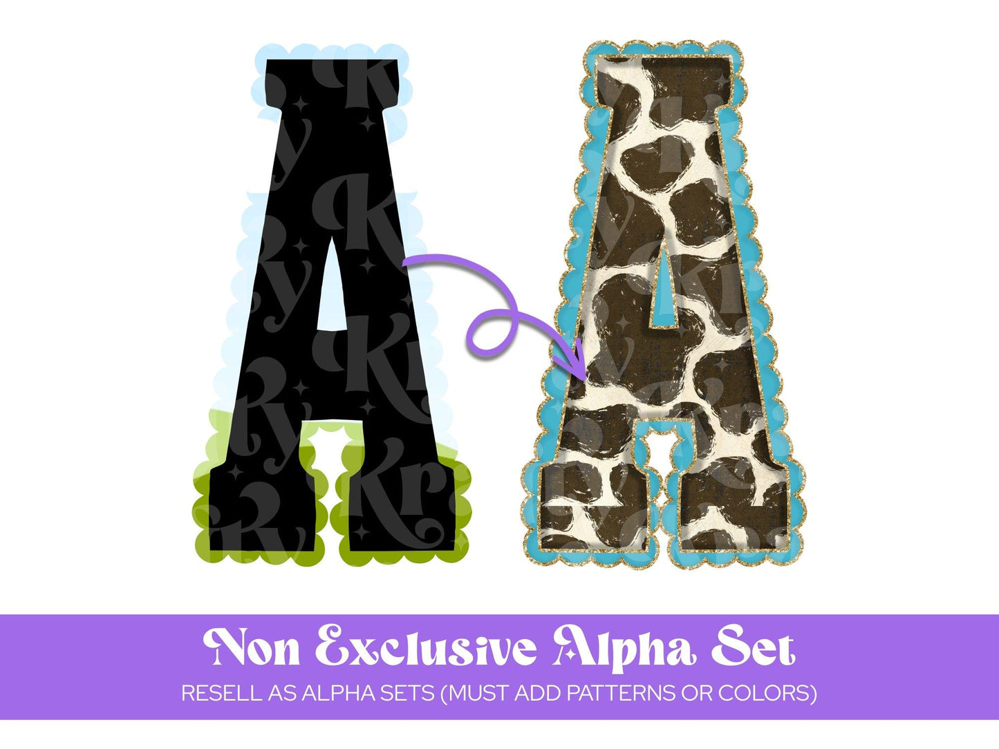 Scalloped Varsity Alphabet Sublimation Letters: Frame, Hand Lettered