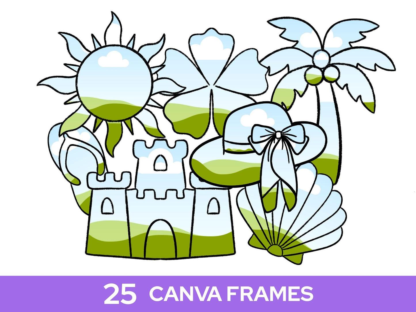 Beach Frame Bundle: Hand Drawn, Summer Clipart, PNG Design