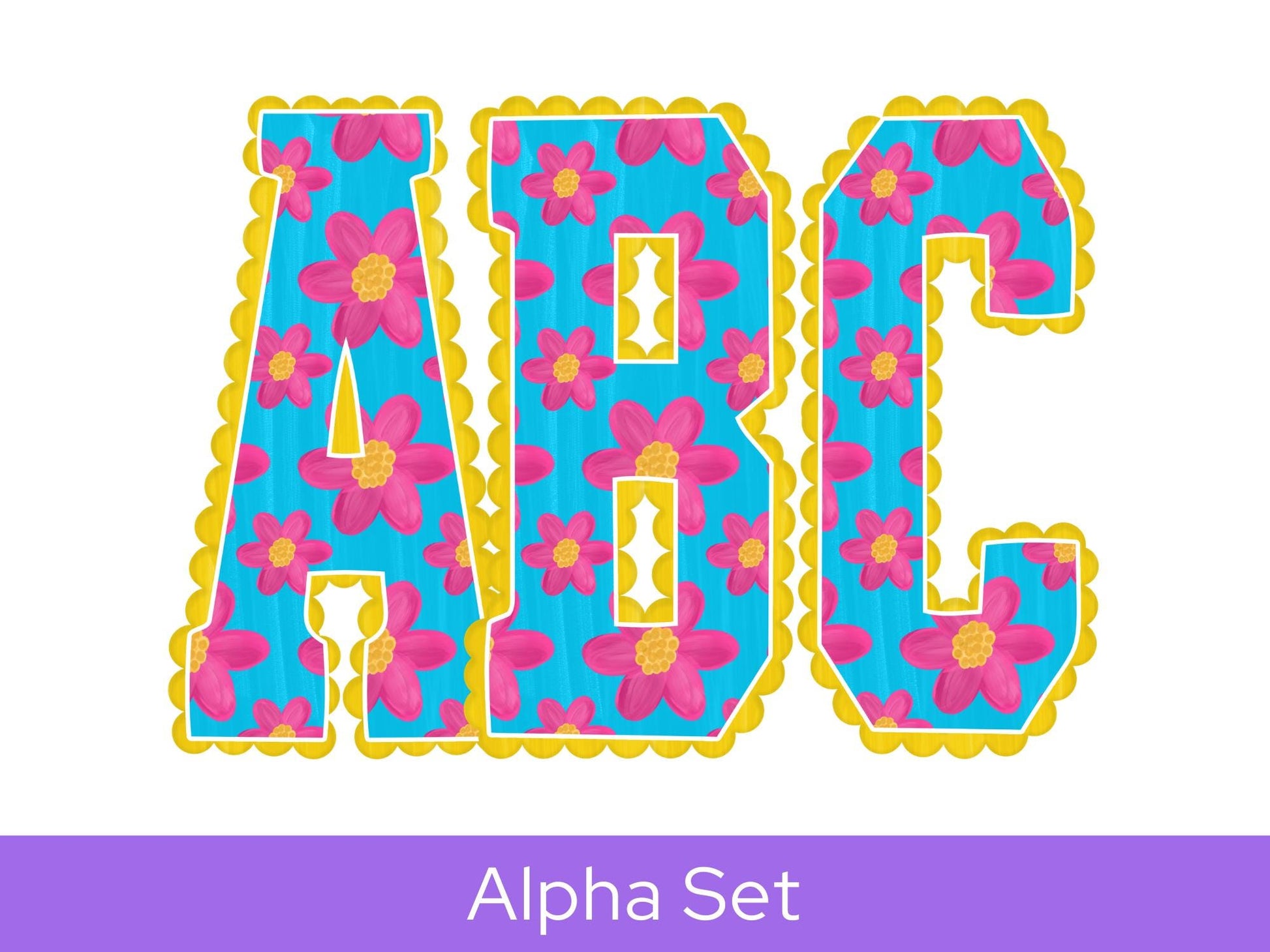 Floral Doodle Alpha Set, Alphabet Letters: Summer PNG Clipart, Commercial Use