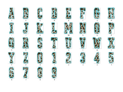 Cow Print Western Doodle Alpha Set, Alphabet Letters: PNG Clipart, Commercial Use