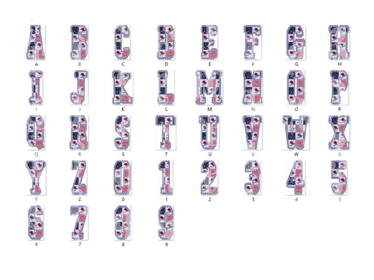 4th of July Floral Doodle Alpha Set, Alphabet Letters: Patriotic PNG Clipart