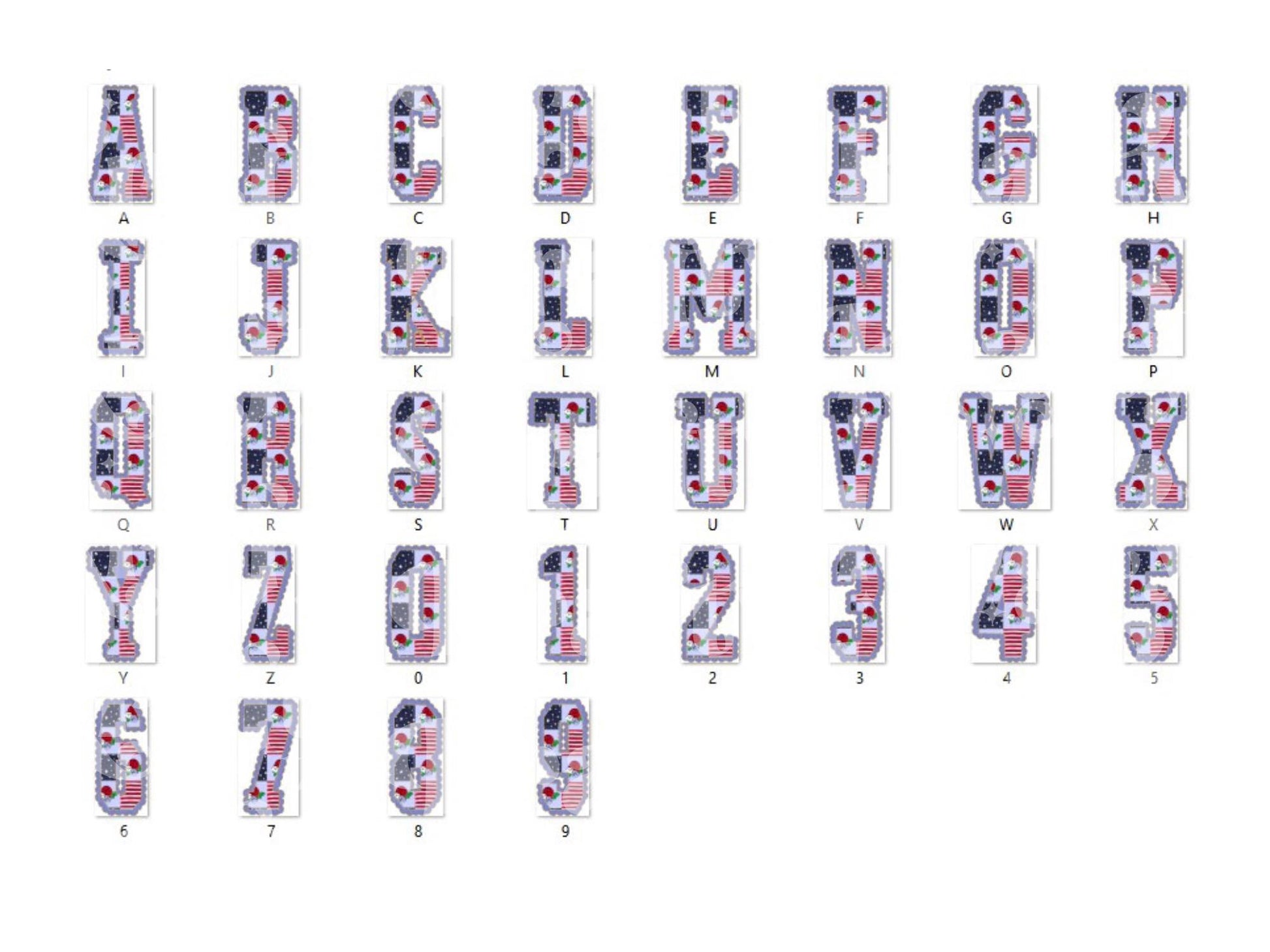 4th of July Floral Doodle Alpha Set, Alphabet Letters: Patriotic PNG Clipart