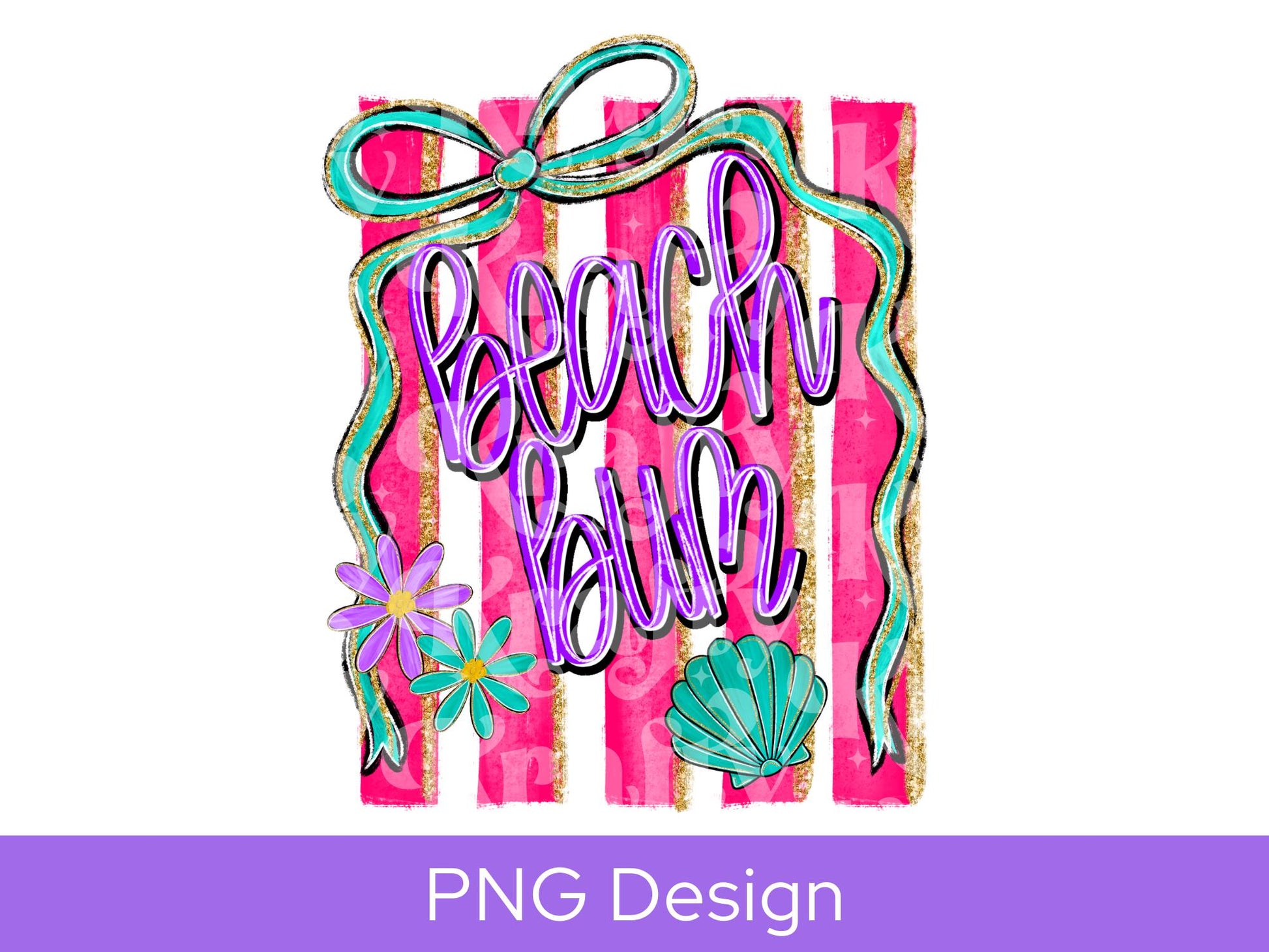 Preppy Beach Bum Striped PNG Design, Hand Lettered, Hand Drawn Bow