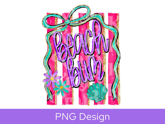 Preppy Beach Bum Striped PNG Design, Hand Lettered, Hand Drawn Bow