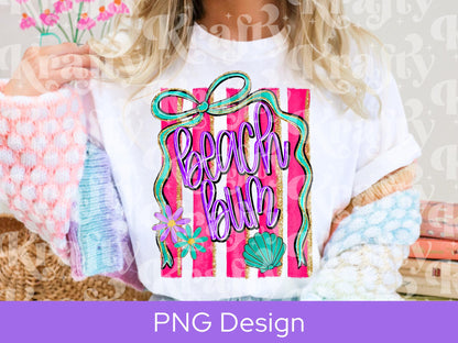Preppy Beach Bum Striped PNG Design, Hand Lettered, Hand Drawn Bow