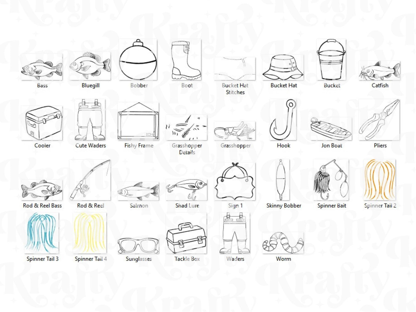 Fishing Stamps: Hand Drawn (Commercial Use PNGs)