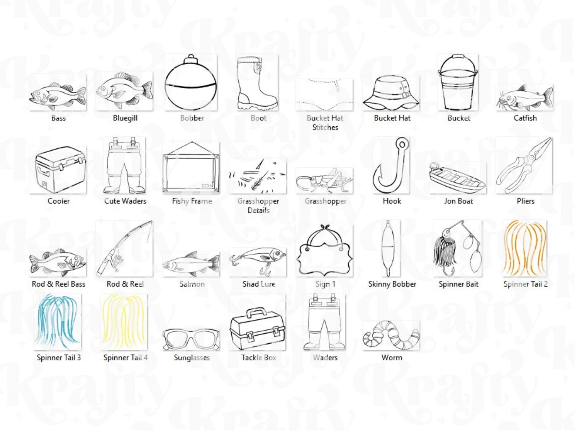 Fishing Stamps: Hand Drawn (Commercial Use PNGs)