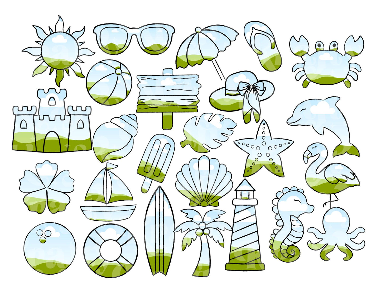 Beach Frame Bundle: Hand Drawn, Summer Clipart, PNG Design