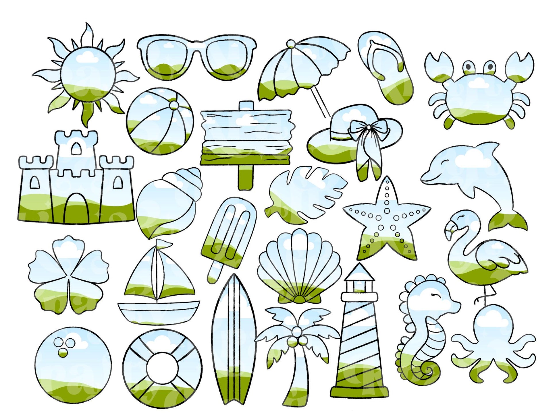 Beach Frame Bundle: Hand Drawn, Summer Clipart, PNG Design