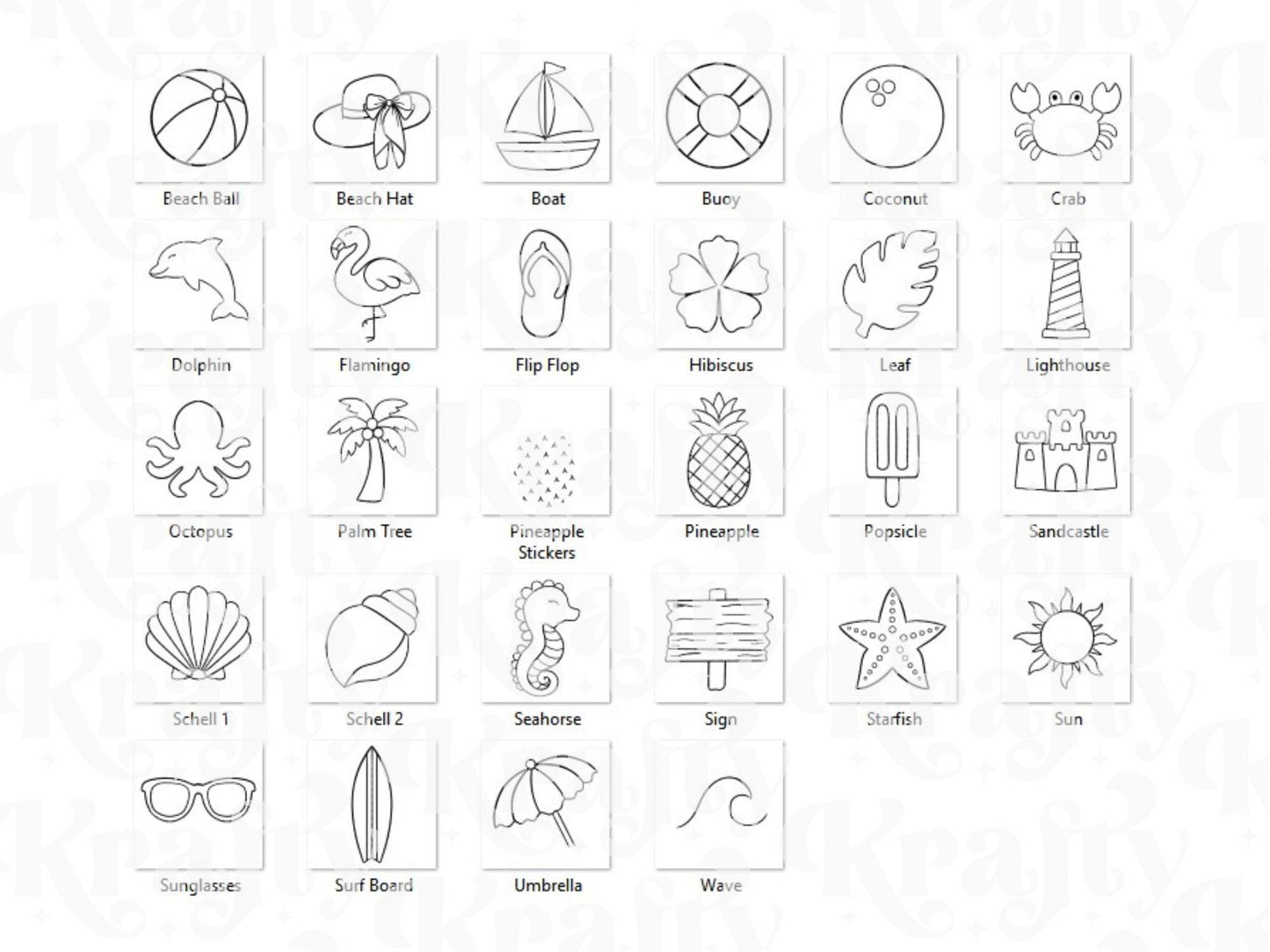Summer Procreate Brush Stamps: Preppy, Beach Hand Drawn Commercial Use