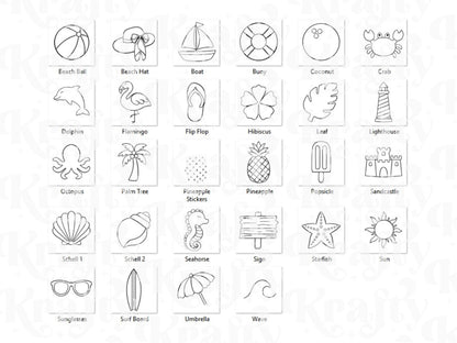 Summer Procreate Brush Stamps: Preppy, Beach Hand Drawn Commercial Use