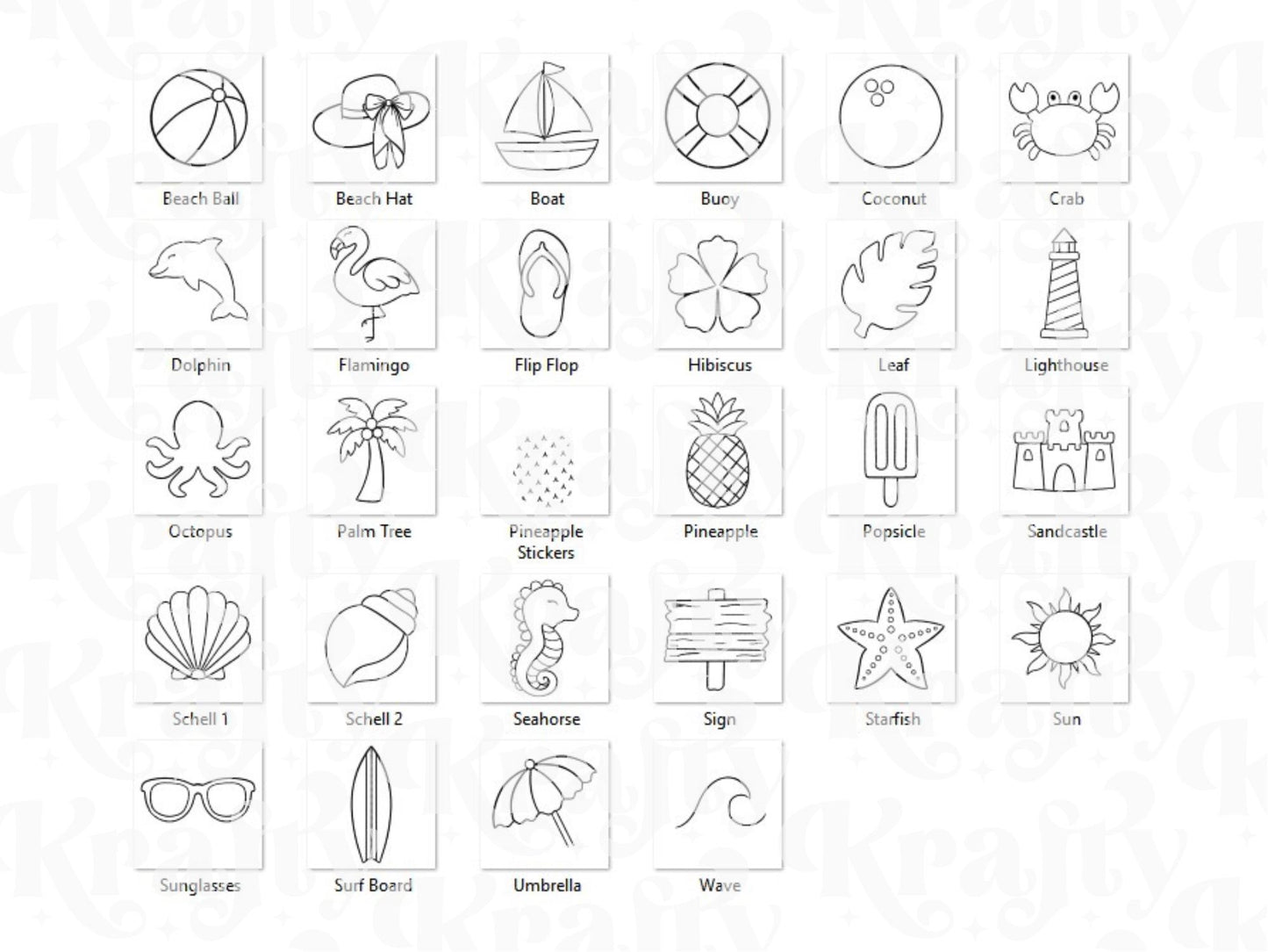 Summer Brush Stamps: Preppy, Beach Hand Drawn Commercial Use
