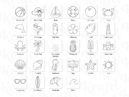 Summer Brush Stamps: Preppy, Beach Hand Drawn Commercial Use