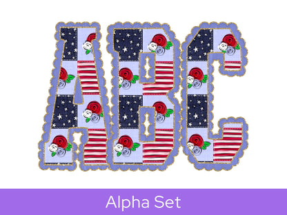 4th of July Floral Doodle Alpha Set, Alphabet Letters: Patriotic PNG Clipart
