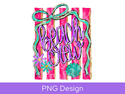 Preppy Beach Crew Striped PNG Design, Hand Lettered, Hand Drawn Bow