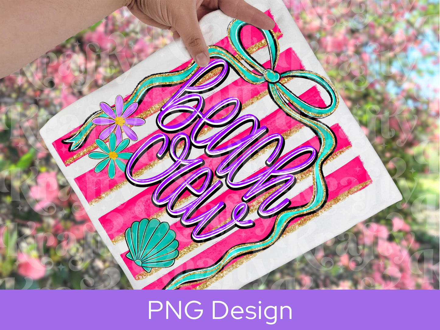 Preppy Beach Crew Striped PNG Design, Hand Lettered, Hand Drawn Bow