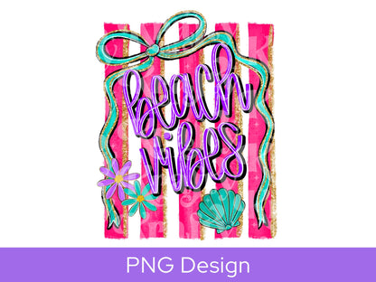 Preppy Beach Vibes Striped PNG Design, Hand Lettered, Hand Drawn Bow