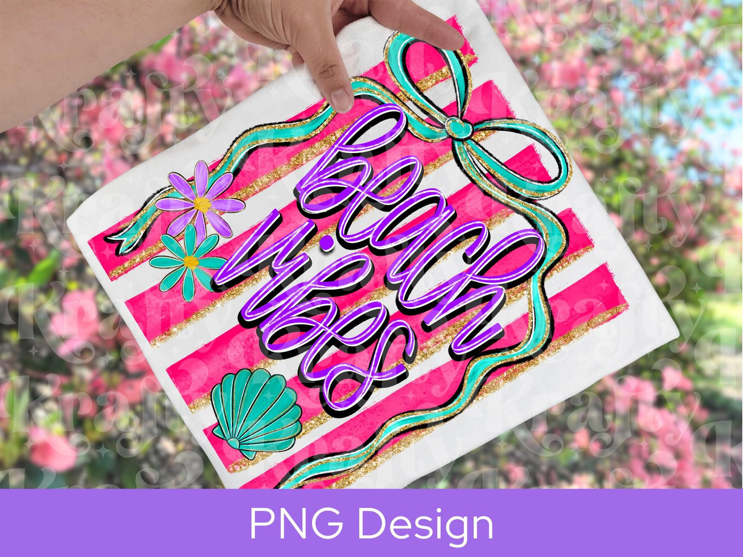 Preppy Beach Vibes Striped PNG Design, Hand Lettered, Hand Drawn Bow