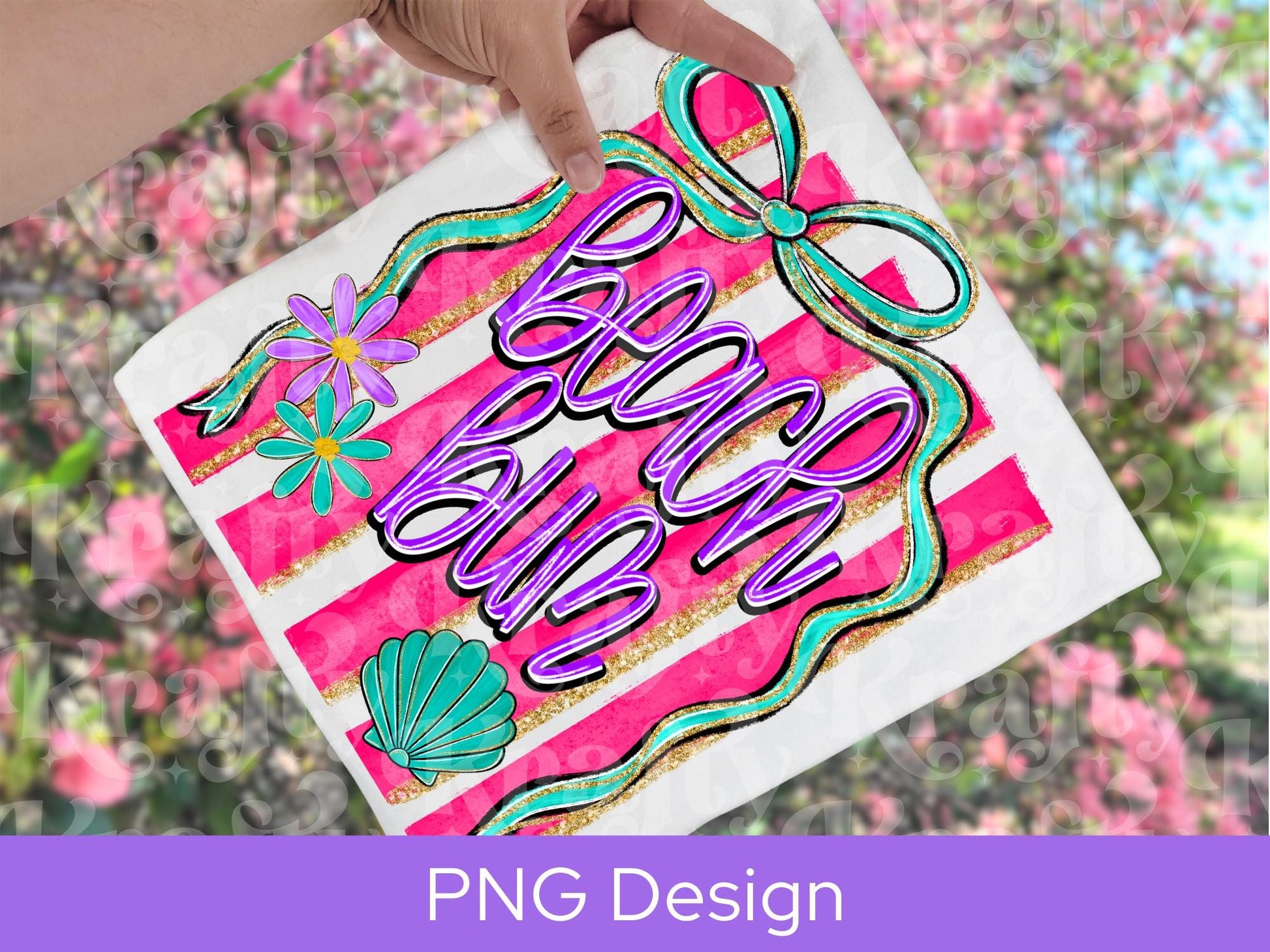 Preppy Beach Bum Striped PNG Design, Hand Lettered, Hand Drawn Bow