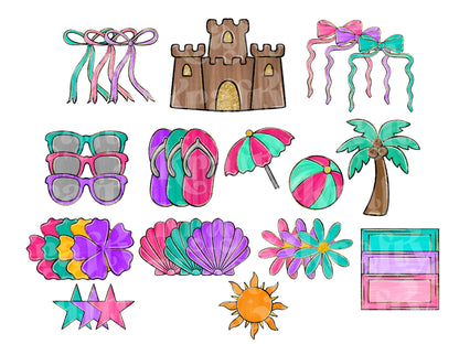 Summer Clipart PNG Bundle: Hand Drawn, Beach (Commercial Use Allowed)