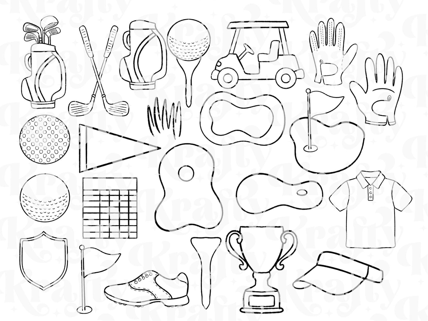 Preppy Golf Stamps, , Hand Drawn, Sports