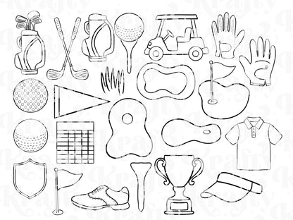 Preppy Golf Stamps, , Hand Drawn, Sports