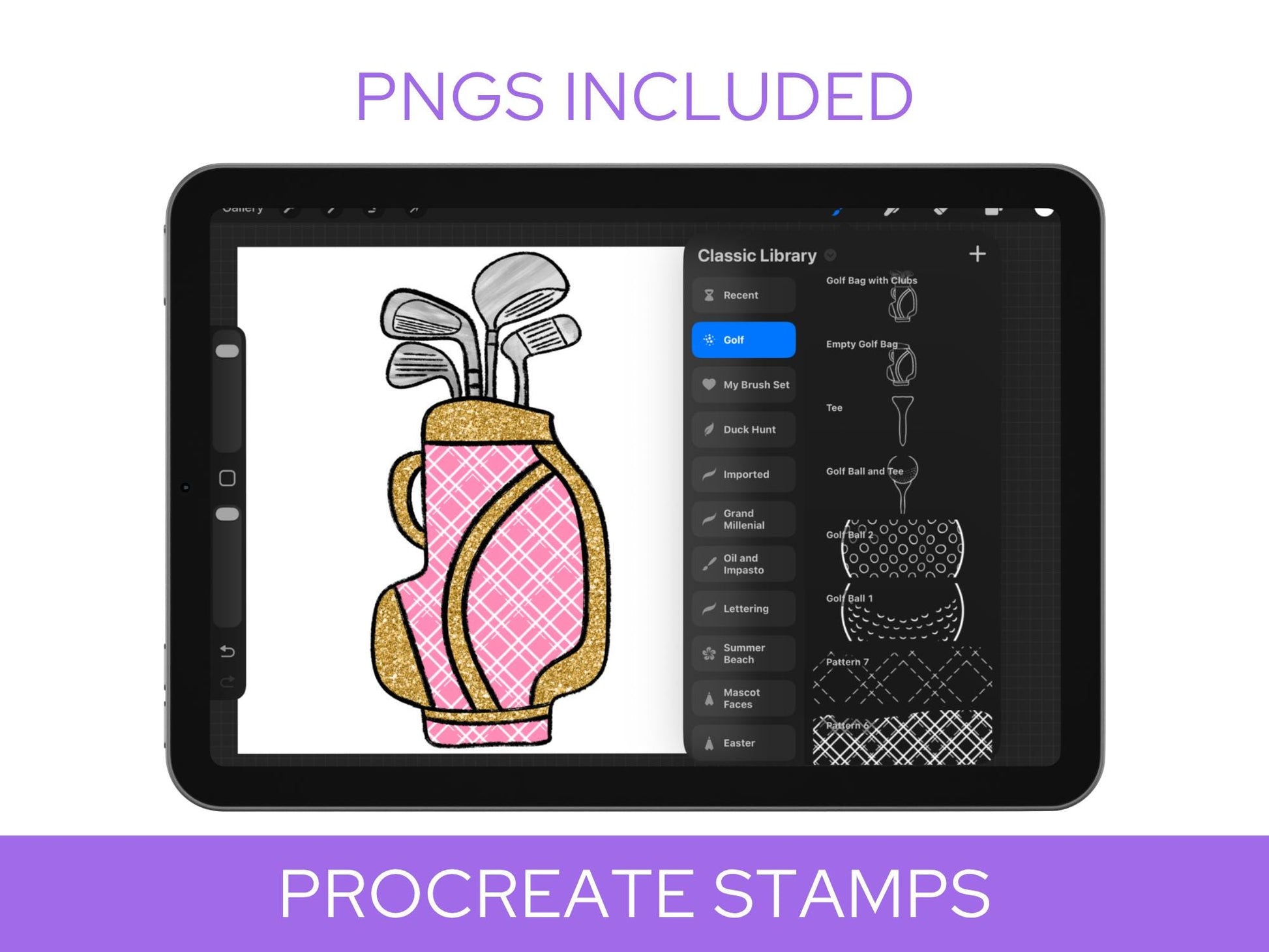 Preppy Golf Stamps, , Hand Drawn, Sports