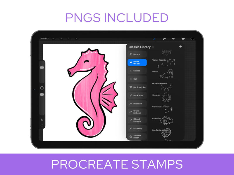 Marine Life Procreate Brush Stamps: Preppy Summer Beach Hand Drawn Commercial Use