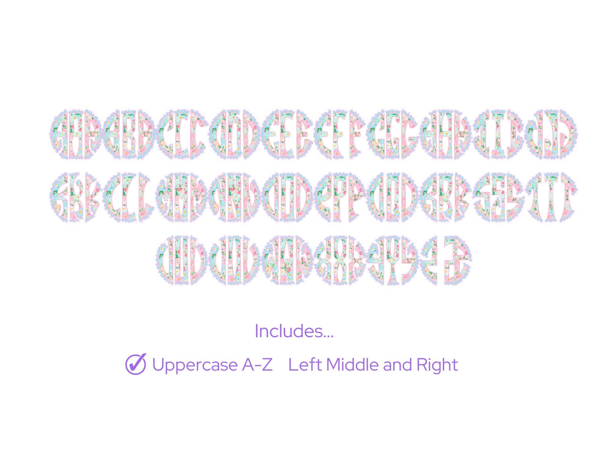 Coquette Bow Monogram Clipart: Summer Floral Alphabet (PNG)