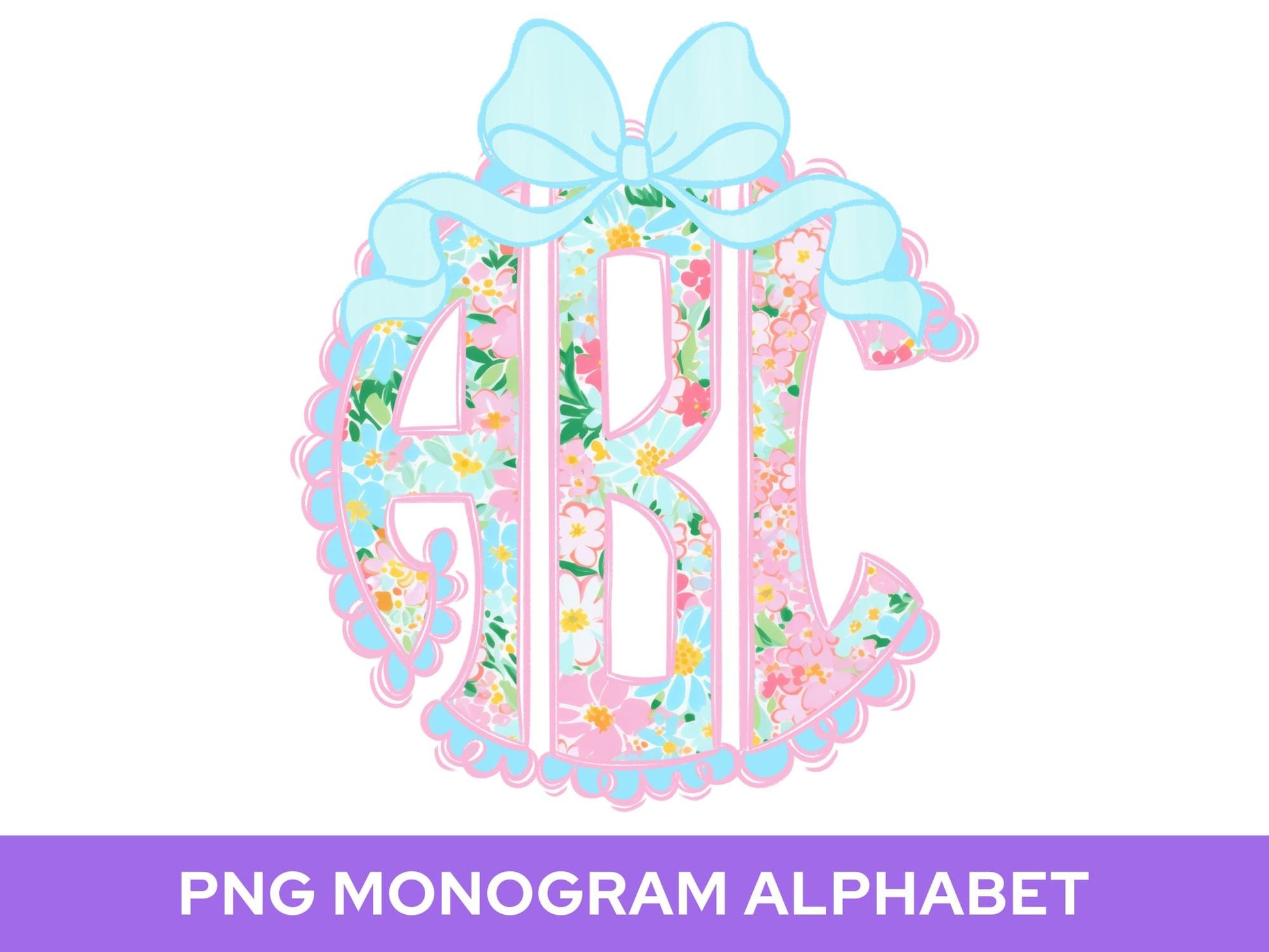 Coquette Bow Monogram Clipart: Summer Floral Alphabet (PNG)