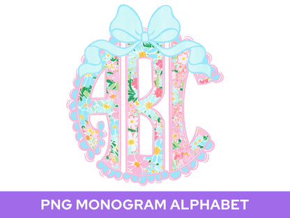 Coquette Bow Monogram Clipart: Summer Floral Alphabet (PNG)