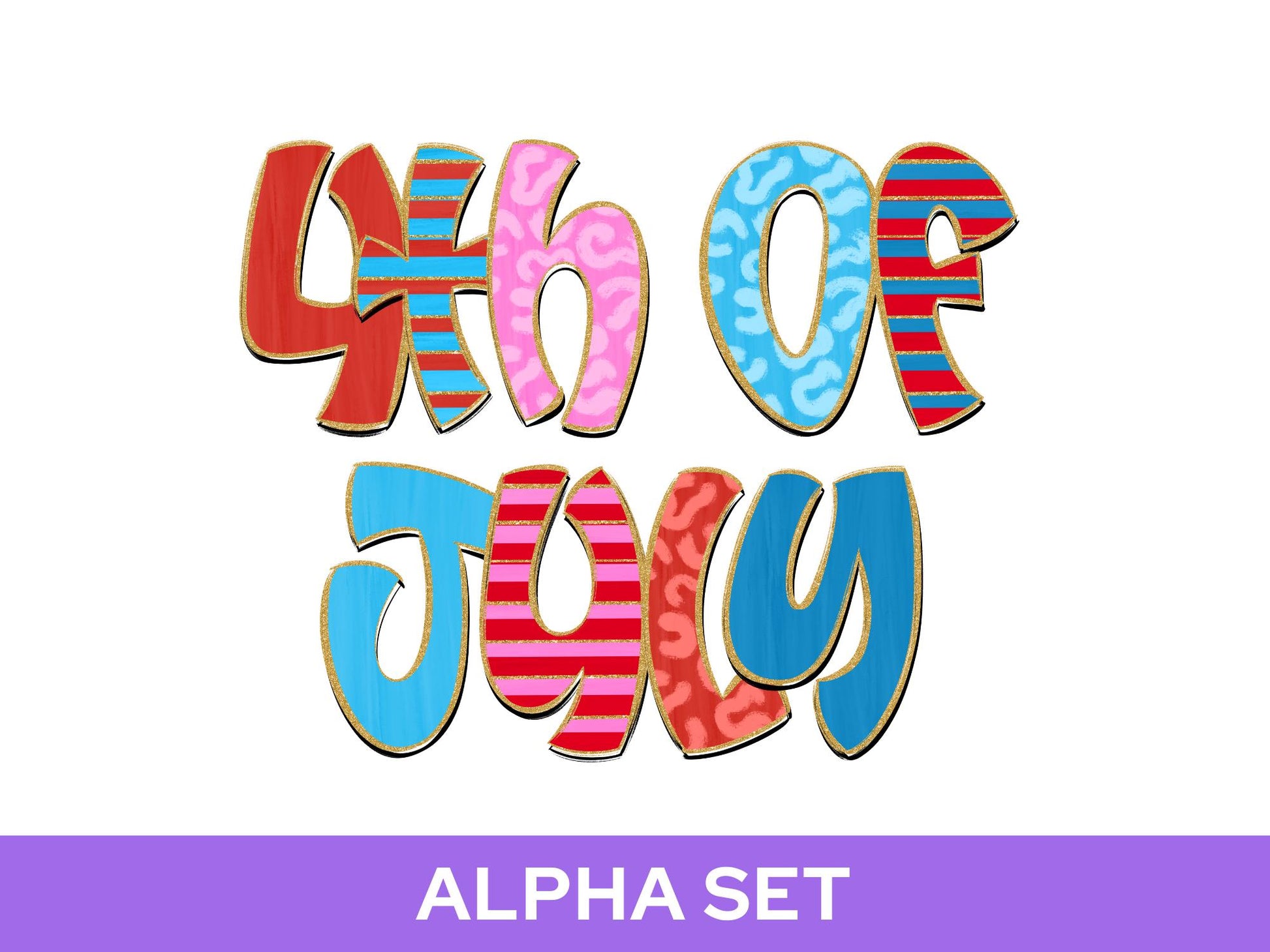 4th of July Floral Doodle Alpha Set, Alphabet Letters: Patriotic PNG Clipart