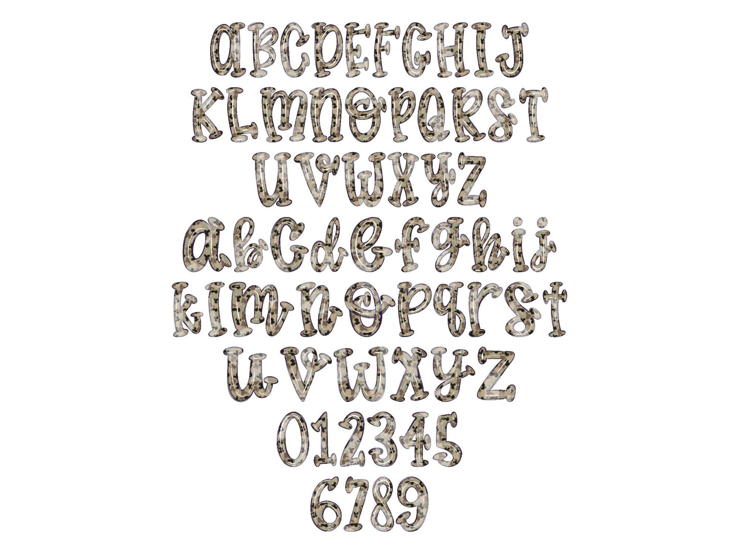 Camo Alpha Set: Preppy Doodle Letters, Alphabet LEtters (Digital Download)