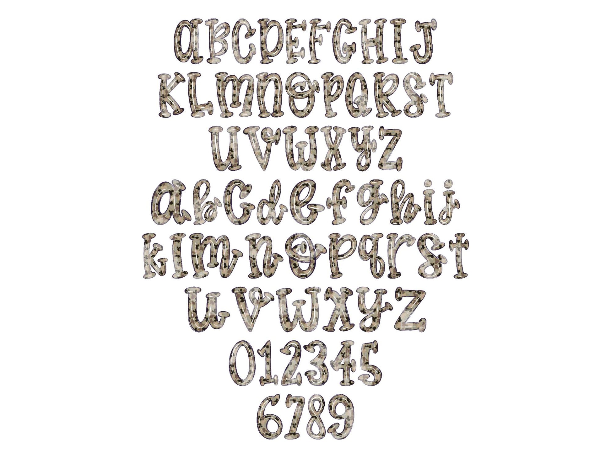 Camo Alpha Set: Preppy Doodle Letters, Alphabet LEtters (Digital Download)