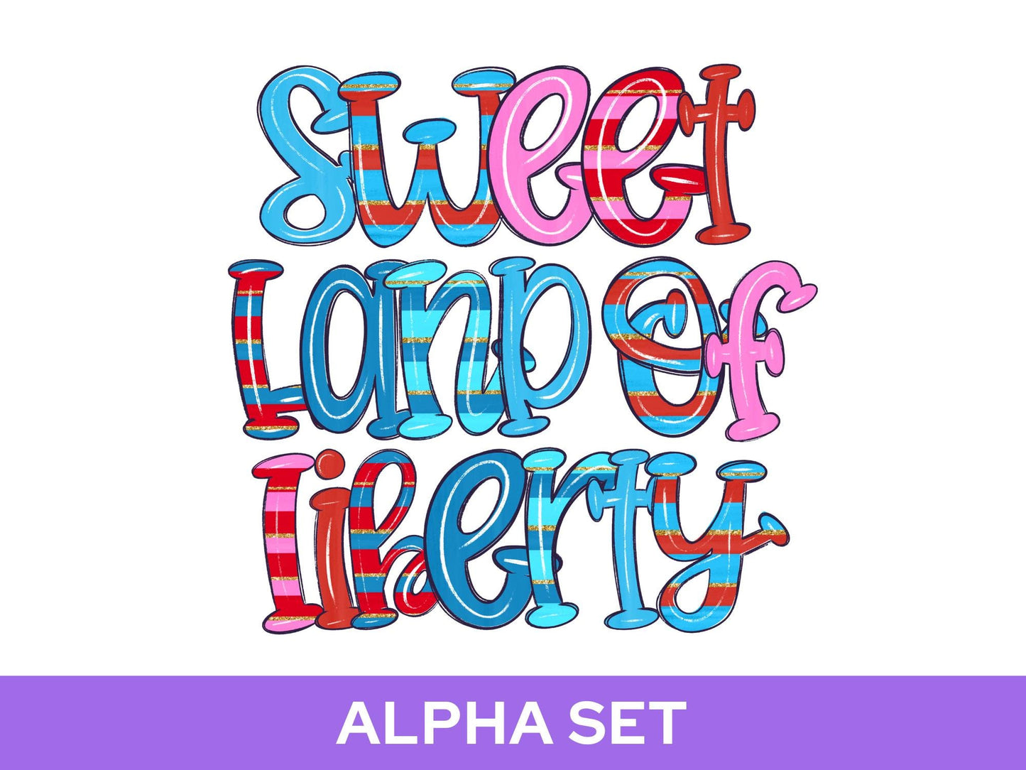 4th of July Doodle Alpha Set, Alphabet Letters: Patriotic PNG