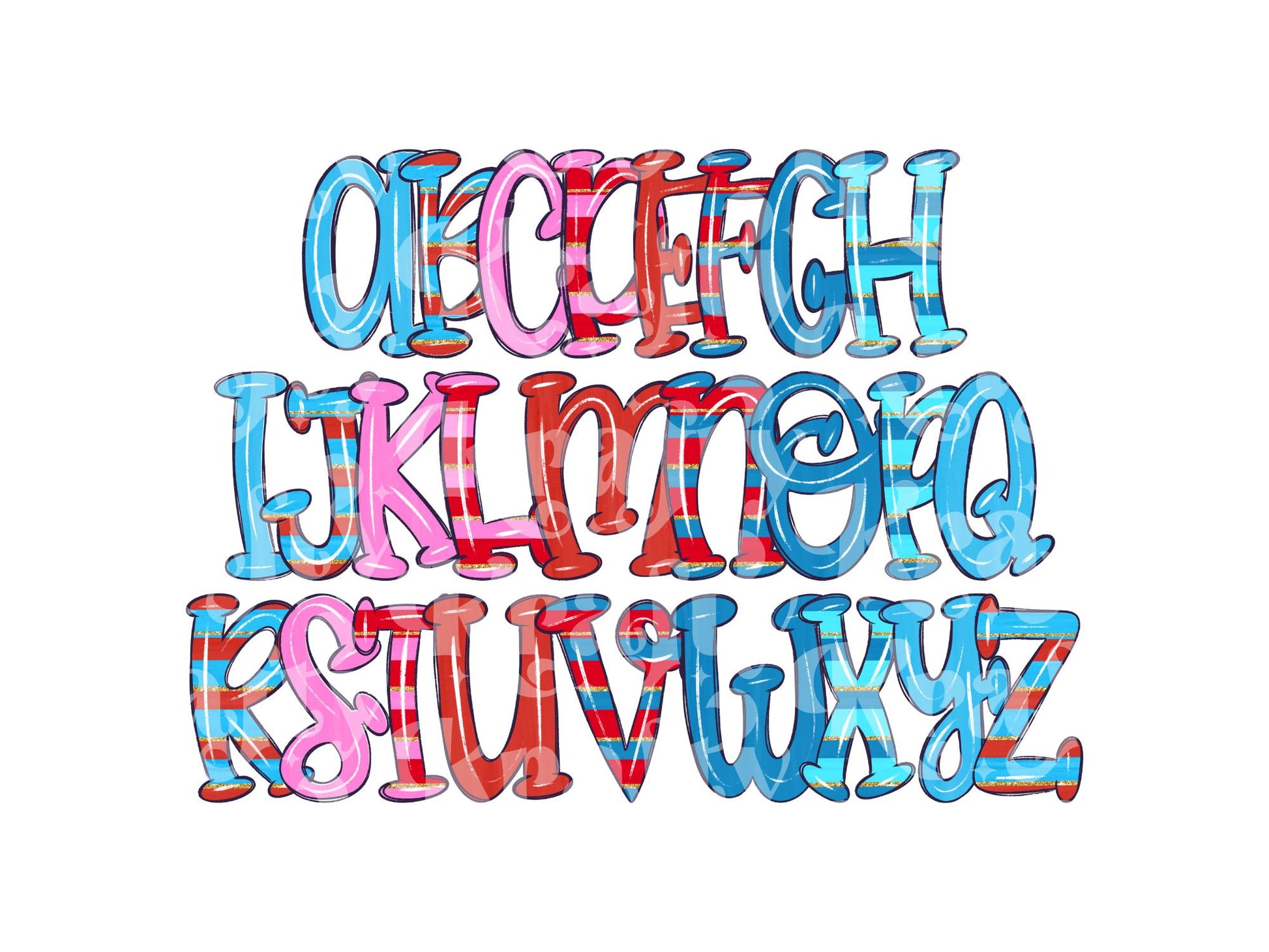 4th of July Doodle Alpha Set, Alphabet Letters: Patriotic PNG