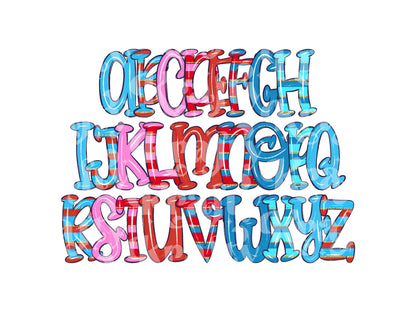 4th of July Doodle Alpha Set, Alphabet Letters: Patriotic PNG