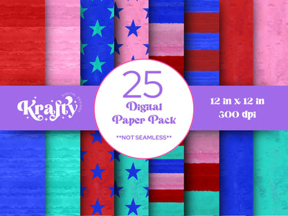 Hand Drawn 4th of July Digital Paper Bundle, Patriotic, American, Impasto Paint