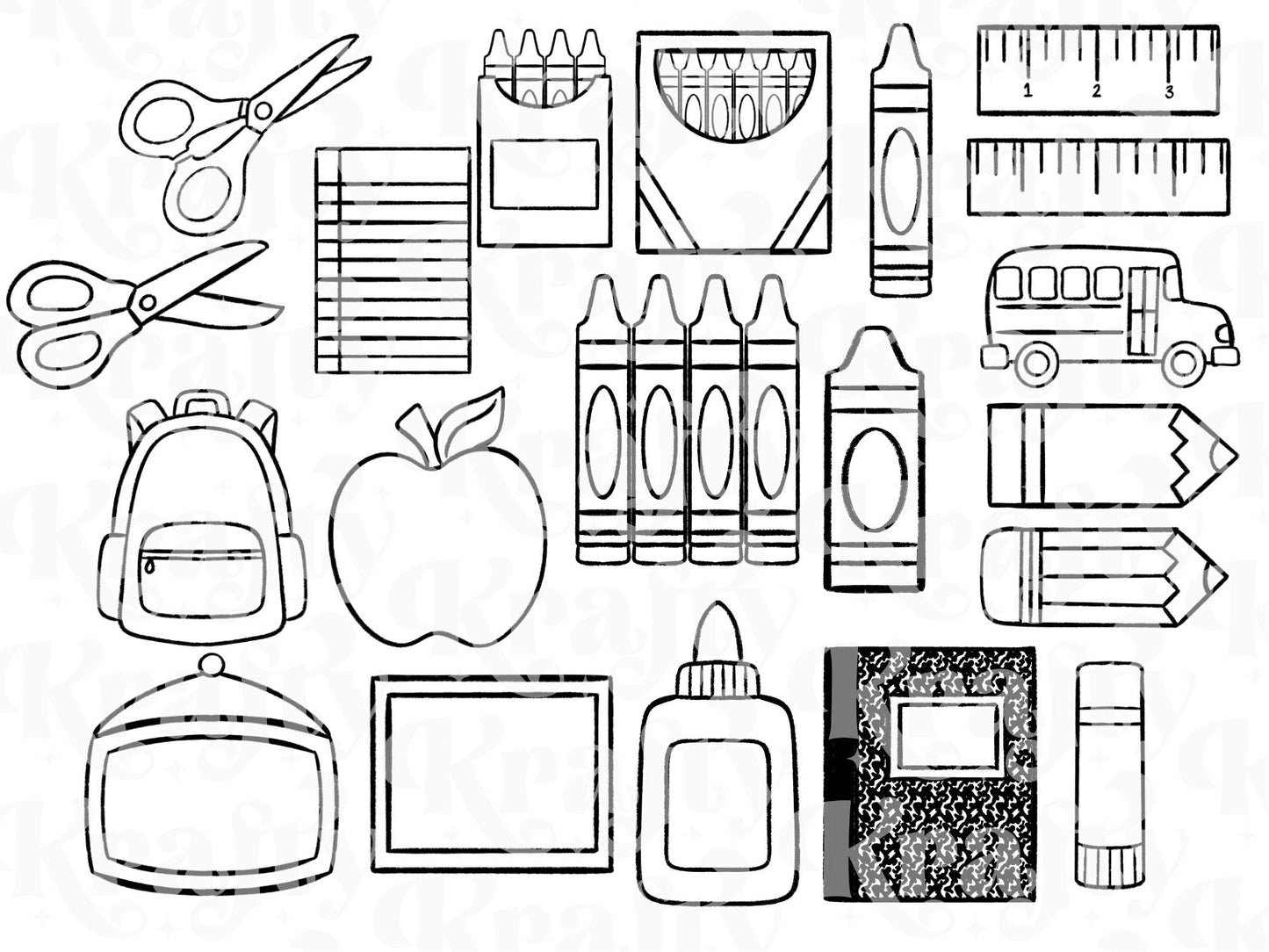 School Clipart Stamps: Hand Drawn, Commercial Use (PNGs Included)
