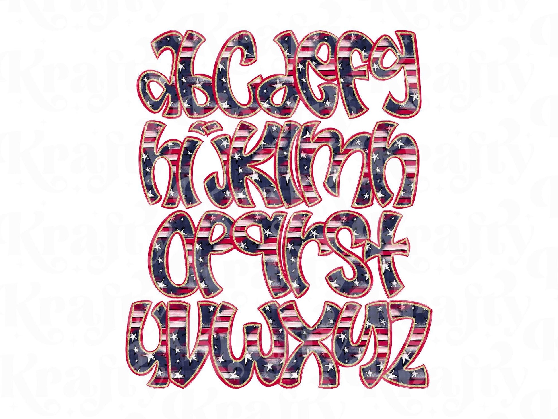 Patriotic Alpha Set PNG, USA Alphabet Clipart, 4th of July Letters, Red White Blue Digital Alpha, Star Clipart