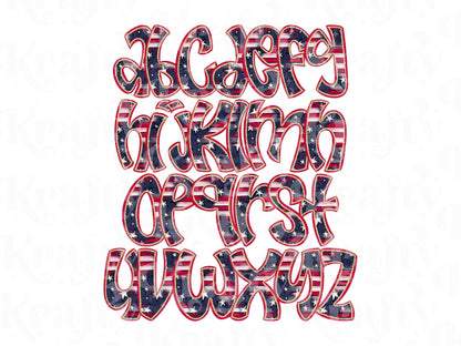 Patriotic Alpha Set PNG, USA Alphabet Clipart, 4th of July Letters, Red White Blue Digital Alpha, Star Clipart