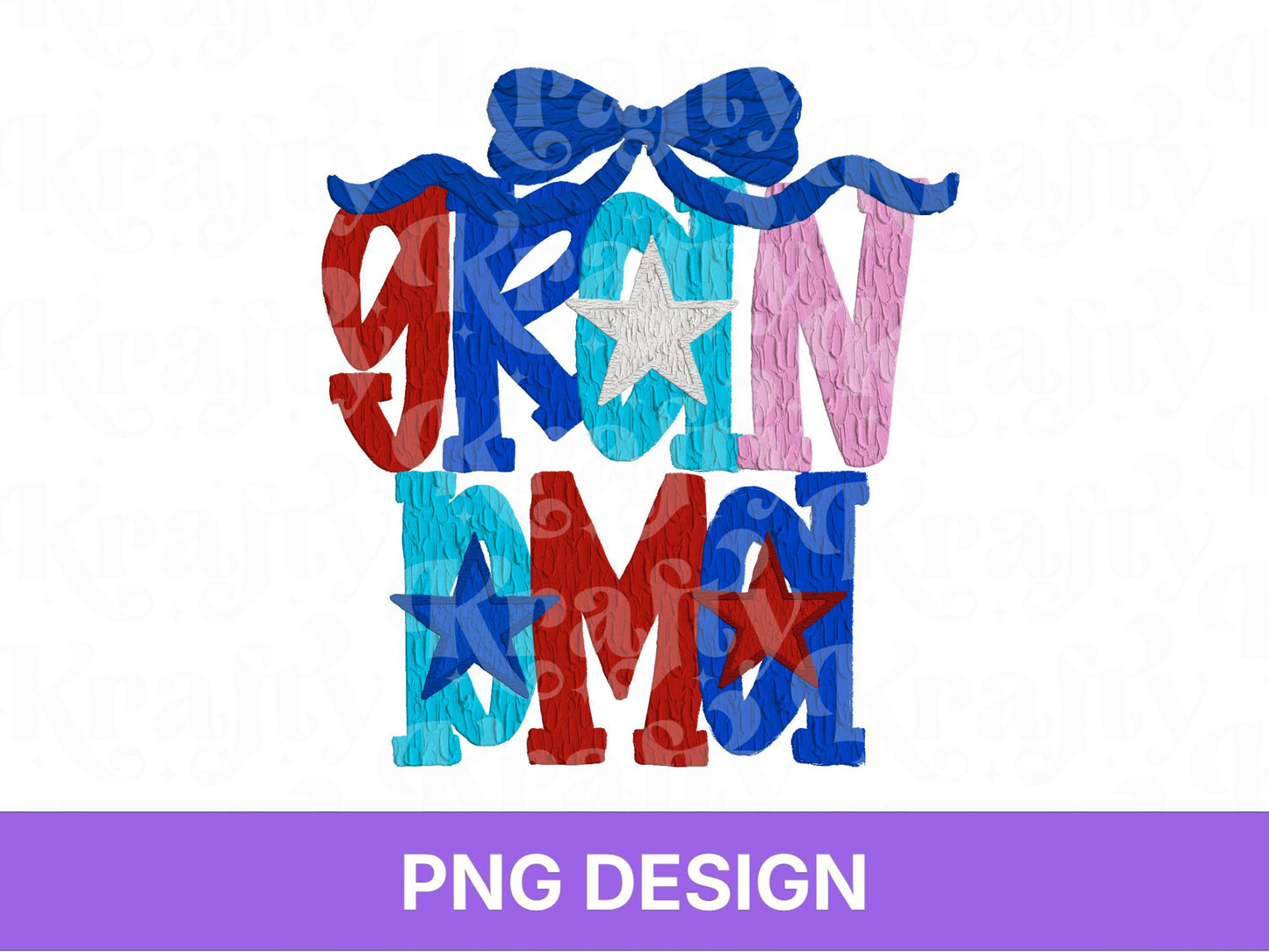 Grandma Impasto Oil Paint Name PNG Design: Patriotic 4th of July (Digital File)