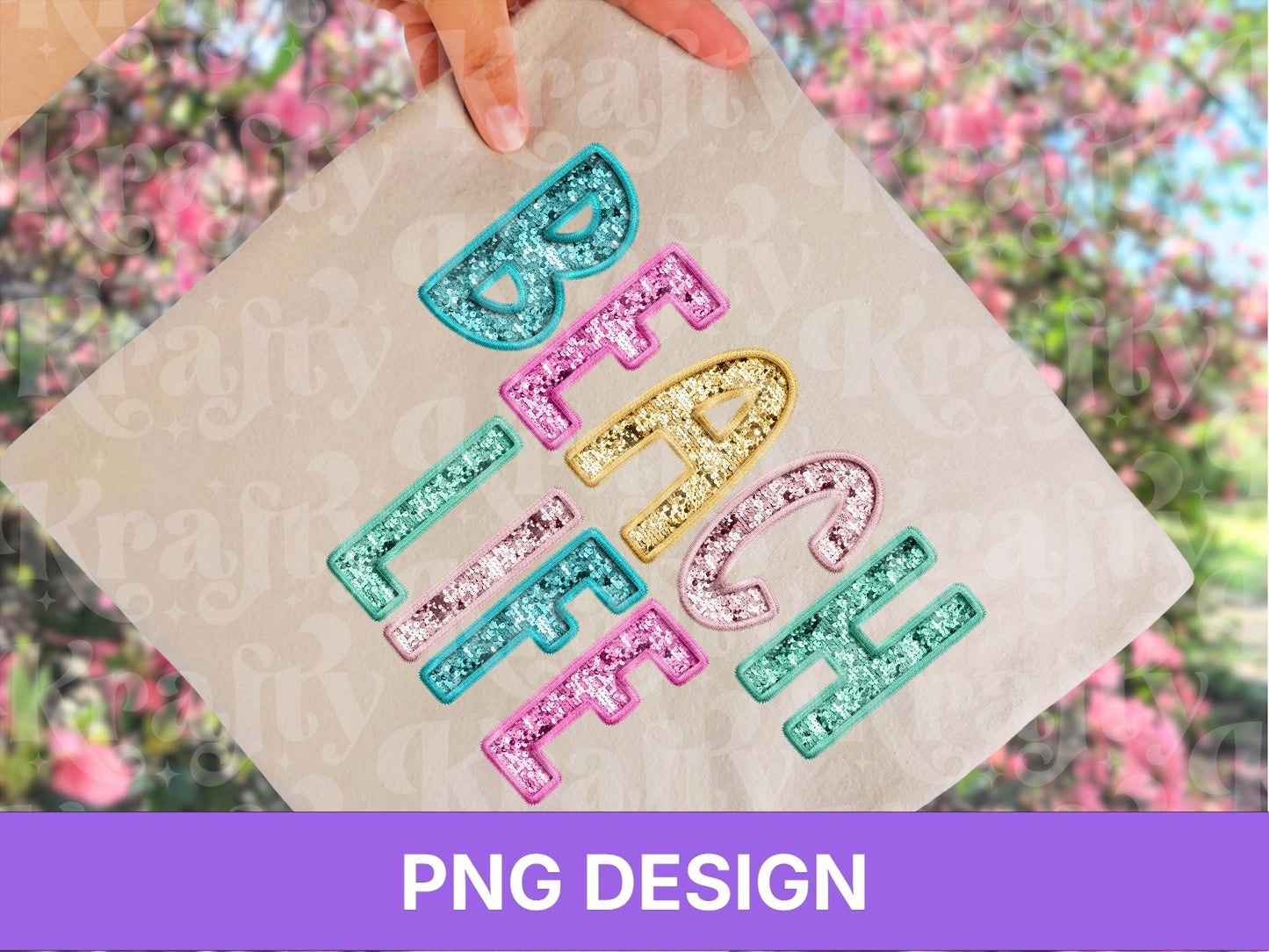 Beach Png Bundle: Faux Embroidery, Sequin Clipart (Digital Download)