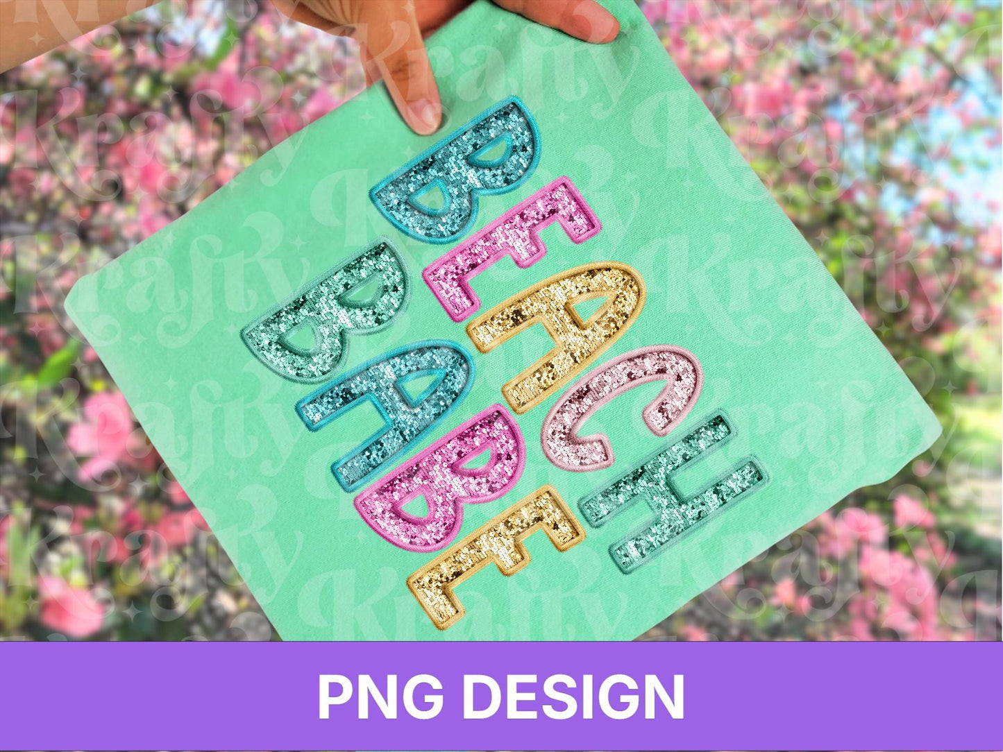 Beach Babe PNG, Faux Embroidery, Summer Clipart, Kid Girls Design (Digital File)