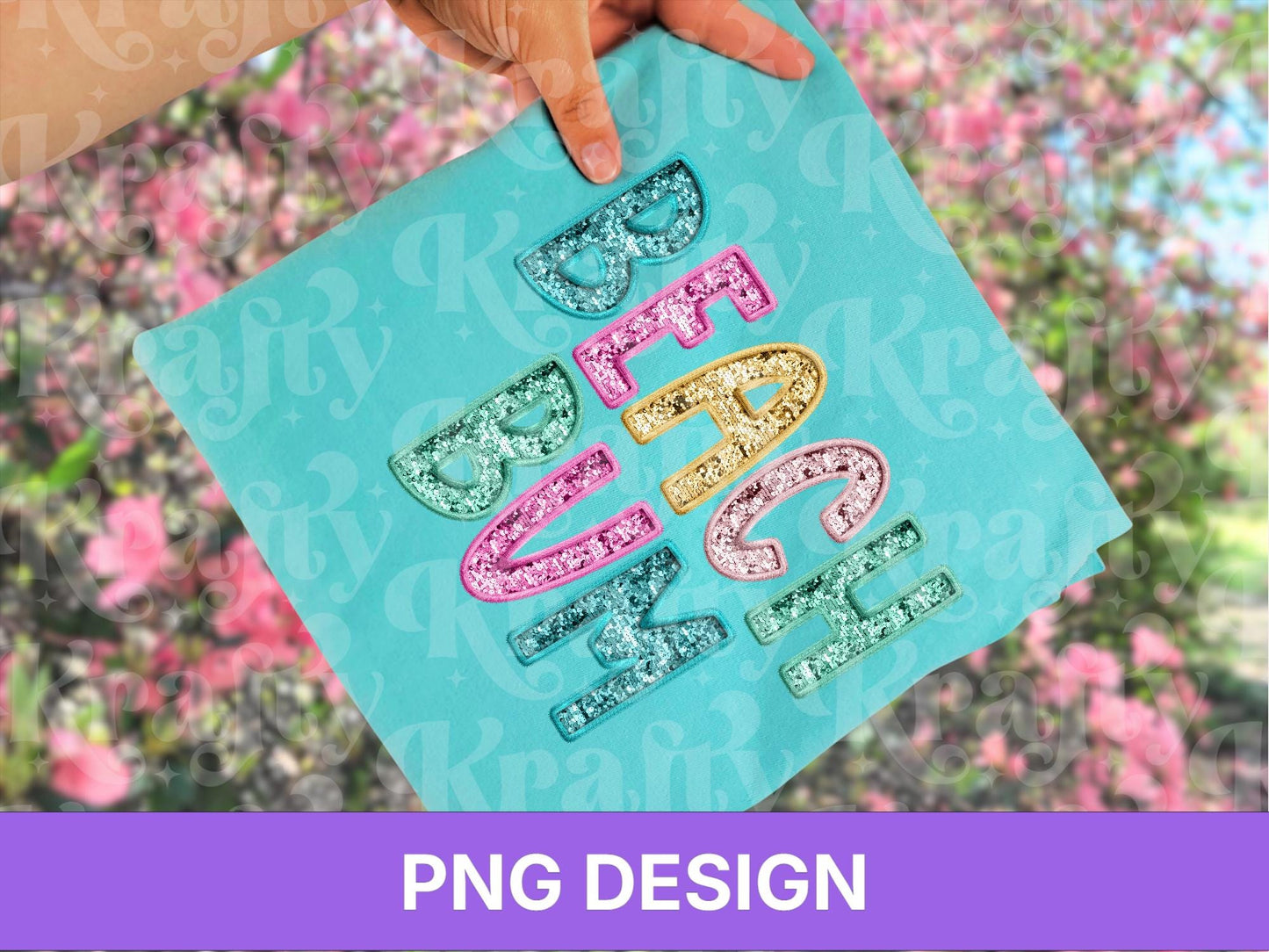 Beach Bum PNG, Faux Embroidery, Summer Clipart, Kid Girls Design (Digital File)