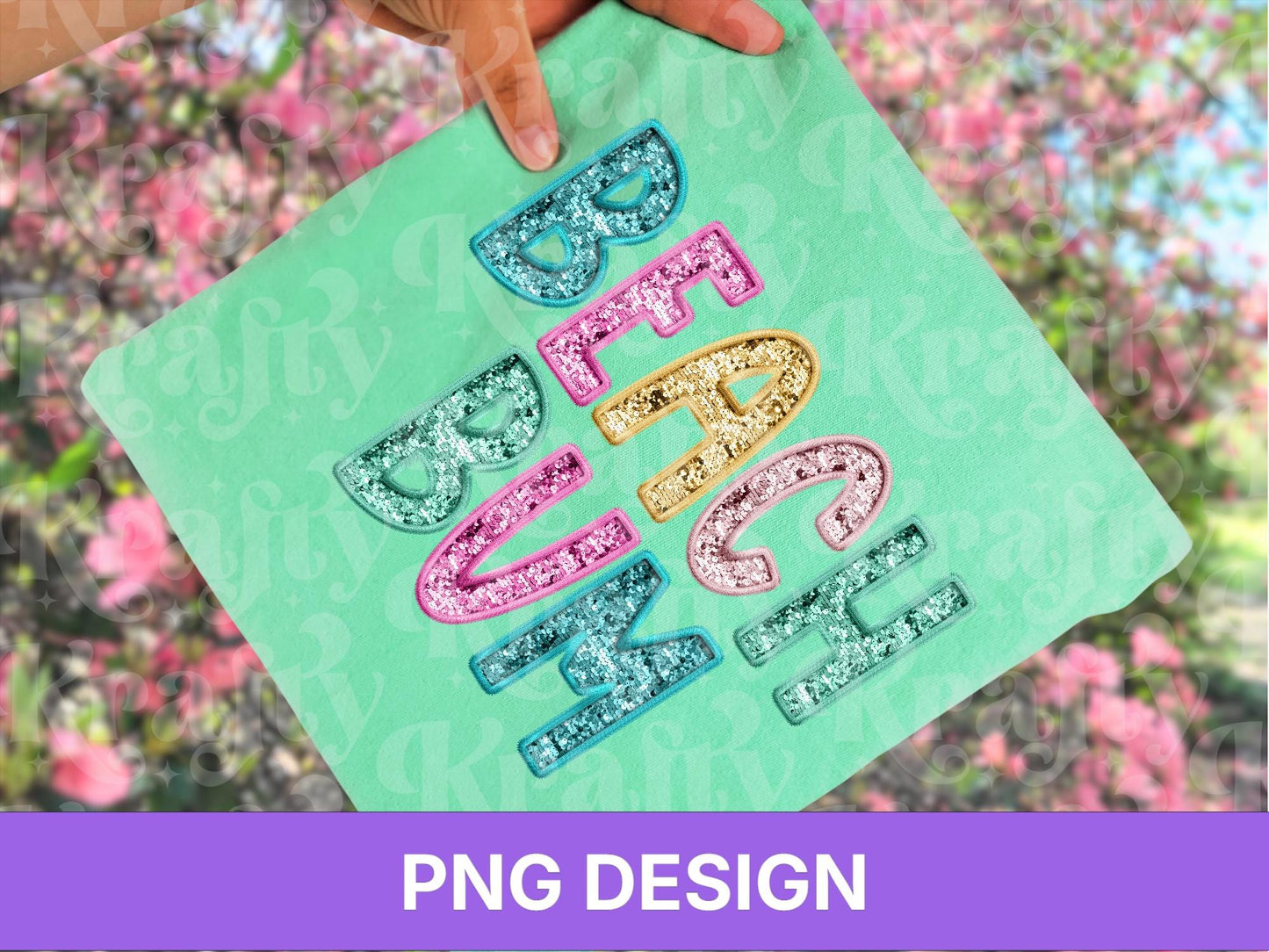 Beach Bum PNG, Faux Embroidery, Summer Clipart, Kid Girls Design (Digital File)