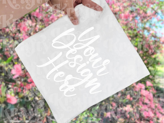 White Gildan Heavy Cotton Mockup, Hand Holding, Spring (Instant Download)